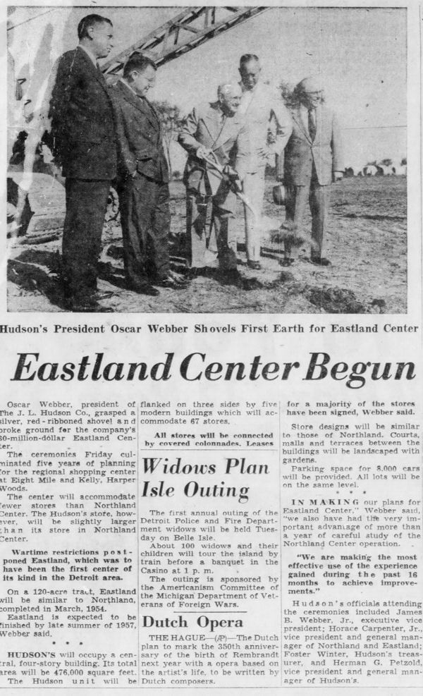 Eastland Center (Eastland Shopping Center, Eastland Mall) - Opening Article Aug 1955 (newer photo)